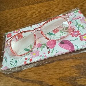 Pink Transparent Blue-light Glasses w/ Floral Case